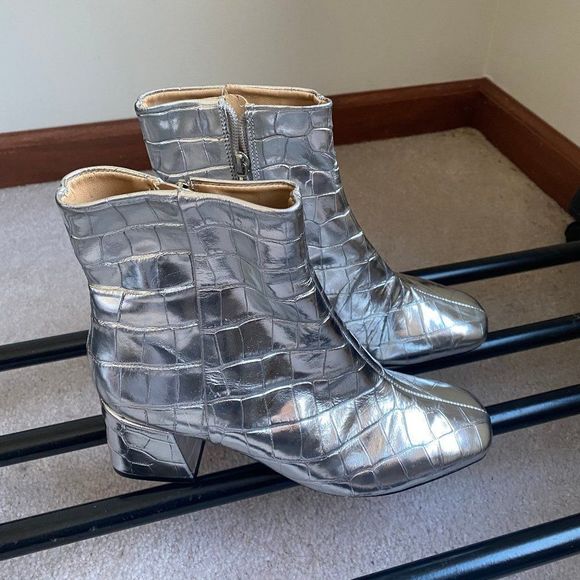SCHUTZ Women Mili Croc Leather Block Heel Boots - NEW NWOB - Picture 7 of 9